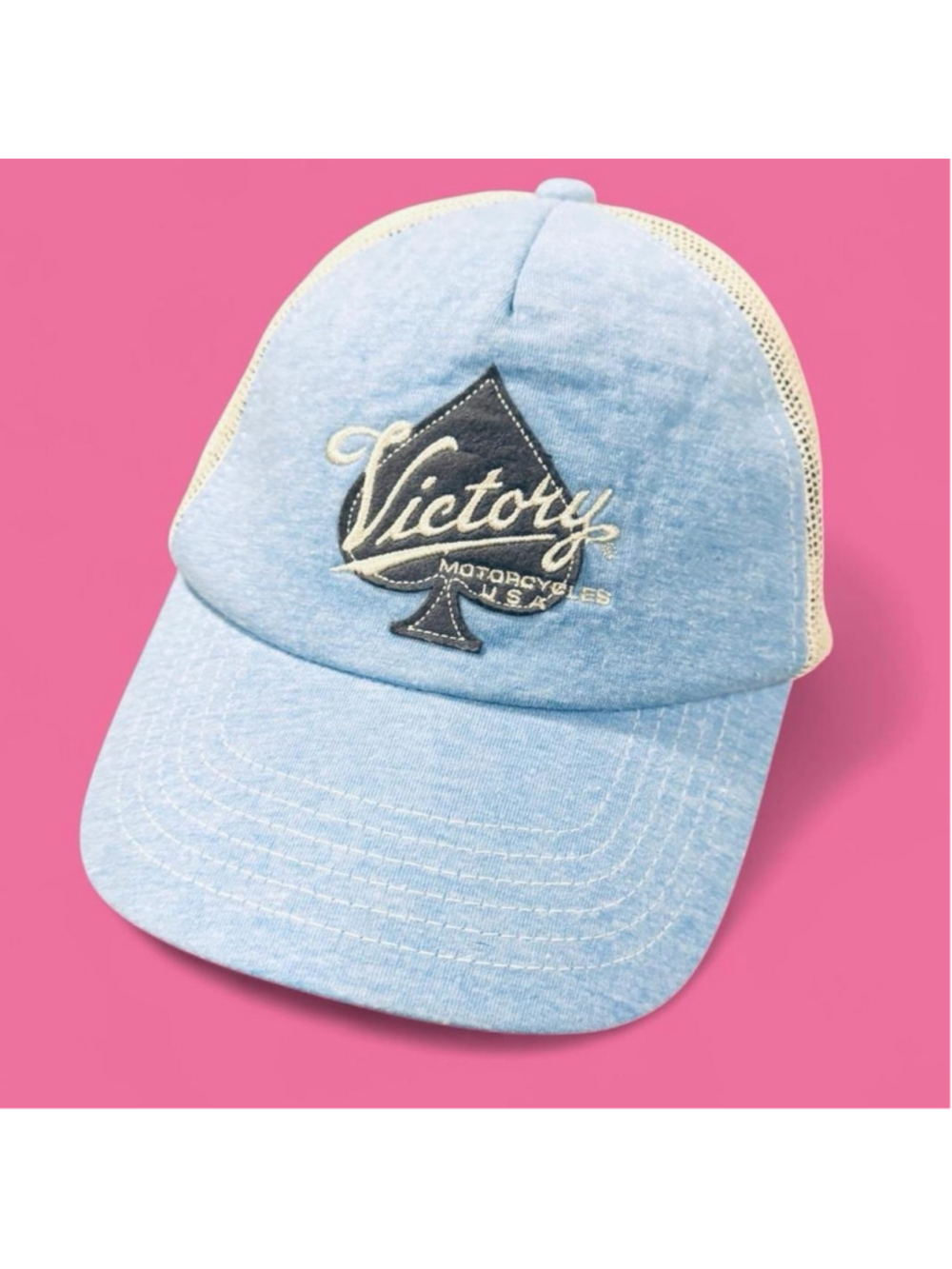 Victory Motorcycles Hat Spirit Lake Trucker Snapback Blue Mesh Cap USA Spade